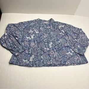 Sundry SZ 3 Large 12 Wild Floral Henley Purple Blouse Boho Top Women Long Sleeve